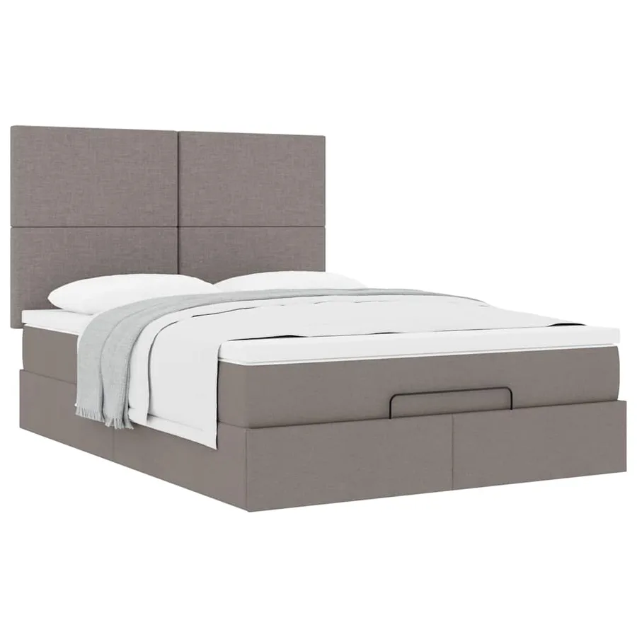 Cadre de lit ottoman avec matelas taupe 140x190 cm tissu - 5