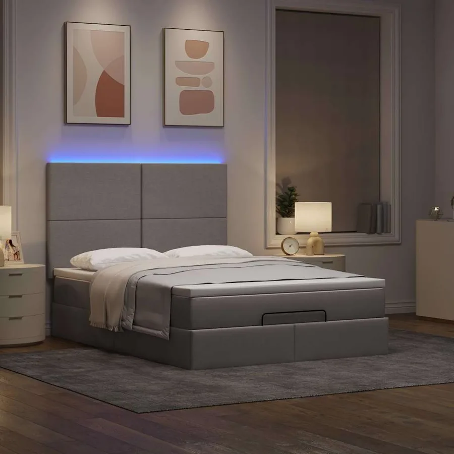 Cadre de lit ottoman avec matelas taupe 140x190 cm tissu - 3