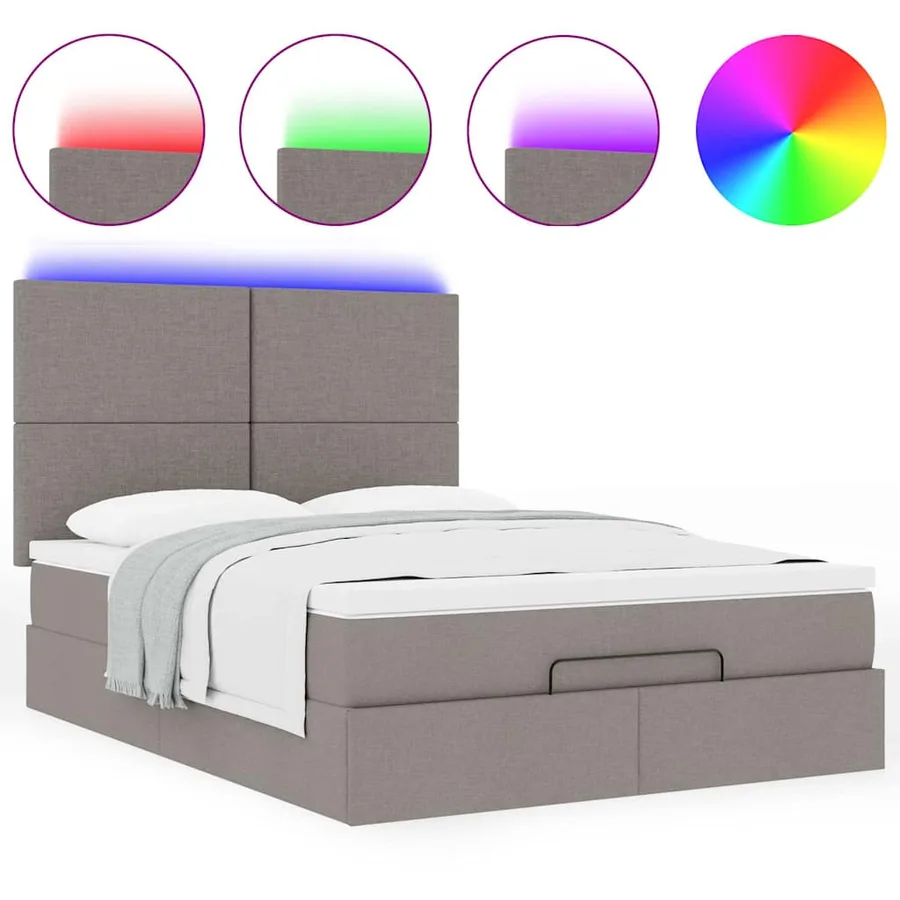 Cadre de lit ottoman avec matelas taupe 140x190 cm tissu - 5
