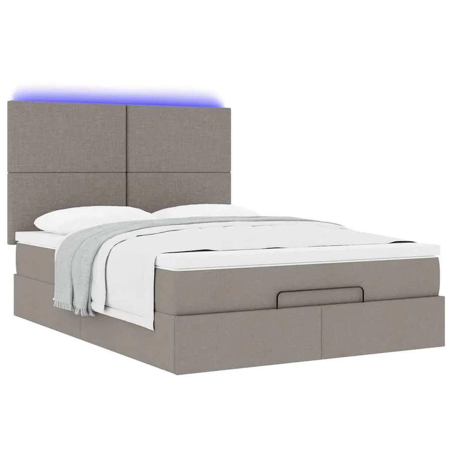 Cadre de lit ottoman avec matelas taupe 140x190 cm tissu - 6