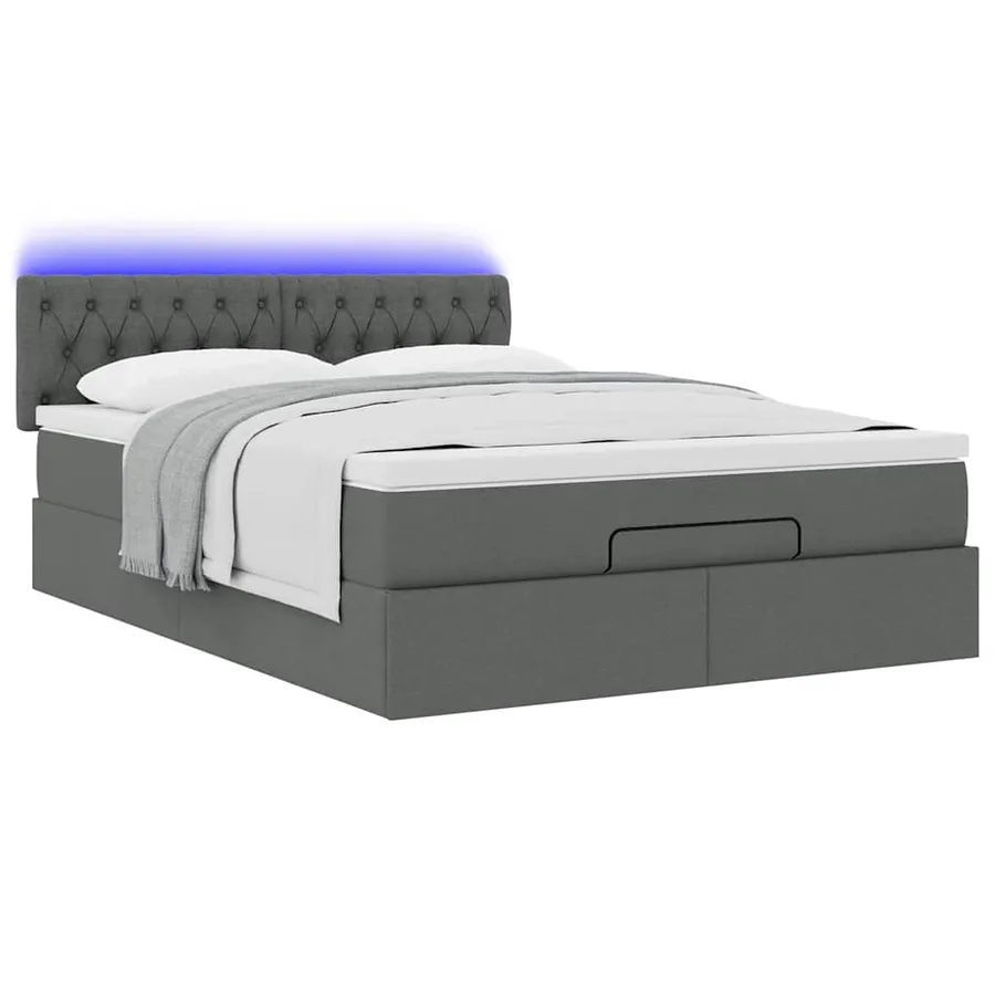 Lit ottoman avec matelas et LED gris foncé 140x190 cm tissu - 6