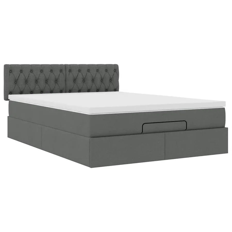 Lit ottoman avec matelas et LED gris foncé 140x190 cm tissu - 7