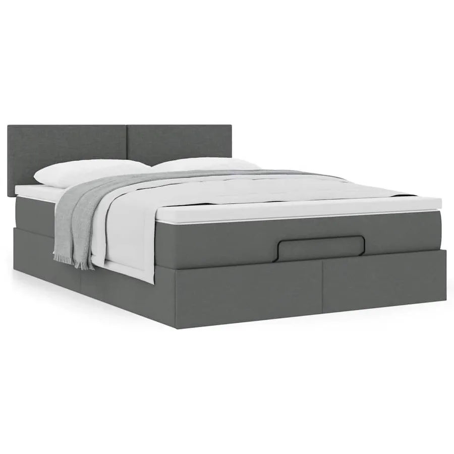 Lit ottoman avec matelas gris foncé 140x190 cm tissu - 4