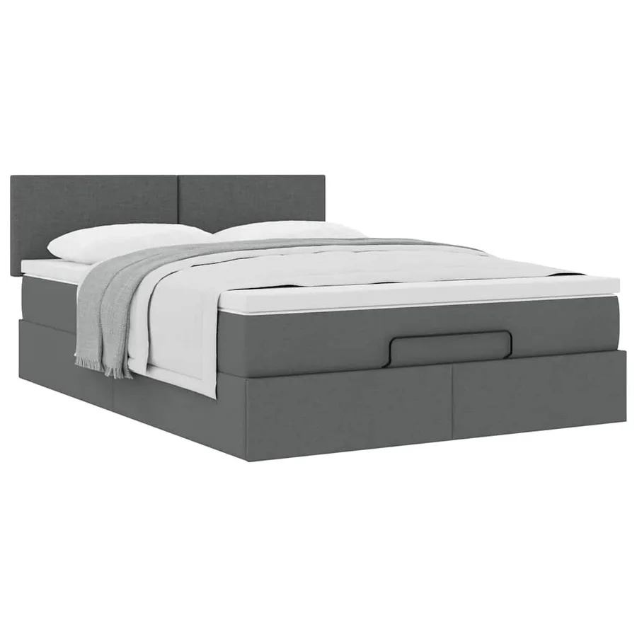 Lit ottoman avec matelas gris foncé 140x190 cm tissu - 5