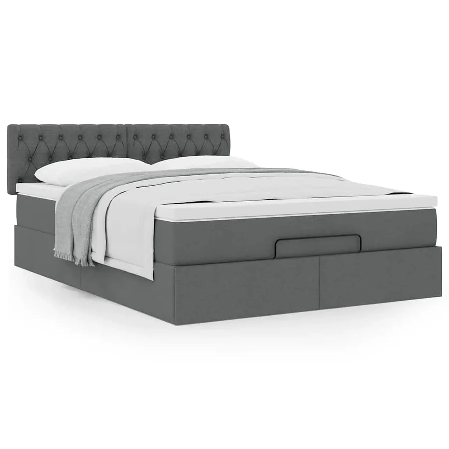 Lit ottoman avec matelas gris foncé 140x190 cm tissu - 4