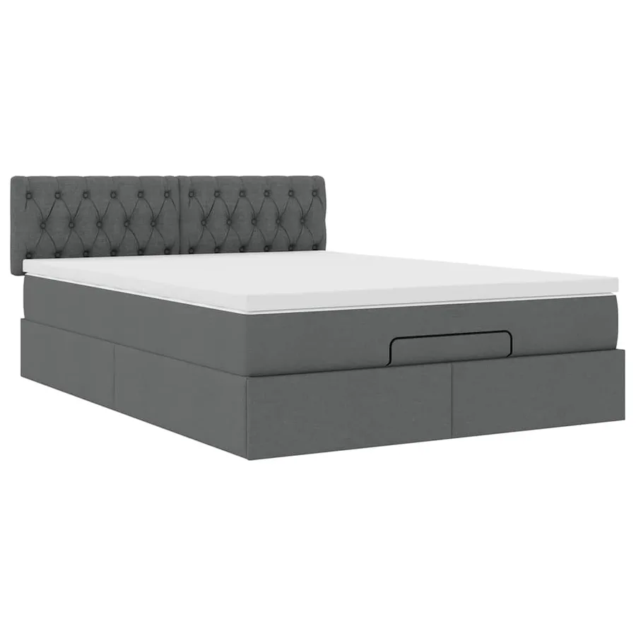 Lit ottoman avec matelas gris foncé 140x190 cm tissu - 6