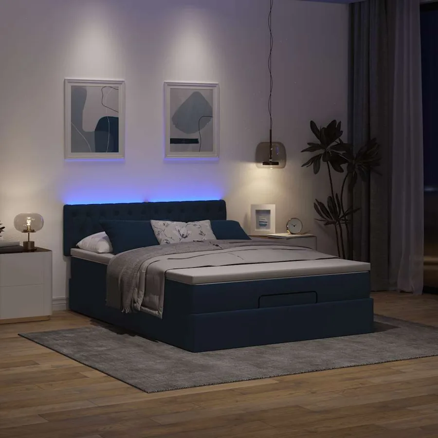 Lit ottoman avec matelas et LED bleu 140x190 cm tissu - 3