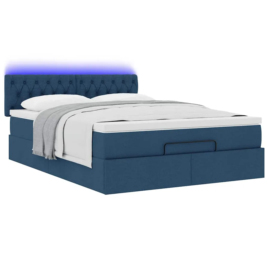Lit ottoman avec matelas et LED bleu 140x190 cm tissu - 6