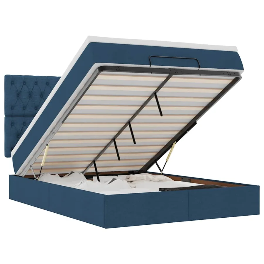 Cadre de lit ottoman avec matelas bleu 140x190 cm tissu - 2