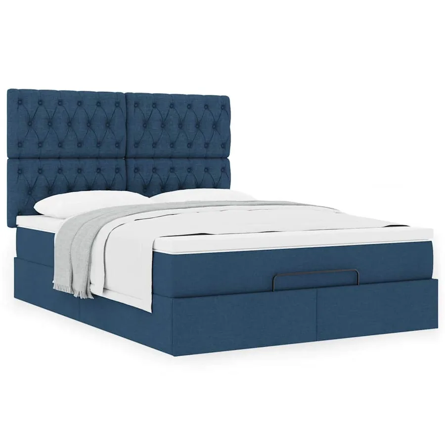 Cadre de lit ottoman avec matelas bleu 140x190 cm tissu - 4