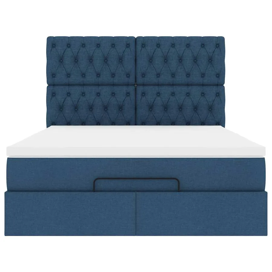 Cadre de lit ottoman avec matelas bleu 140x190 cm tissu - 7