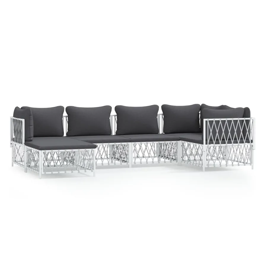 Salon de jardin avec coussins 6 pcs blanc acier - 2