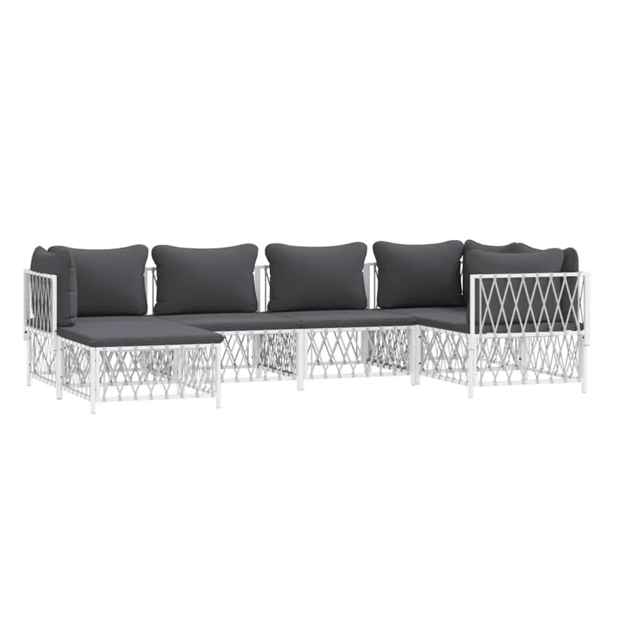 Salon de jardin avec coussins 6 pcs blanc acier - 3