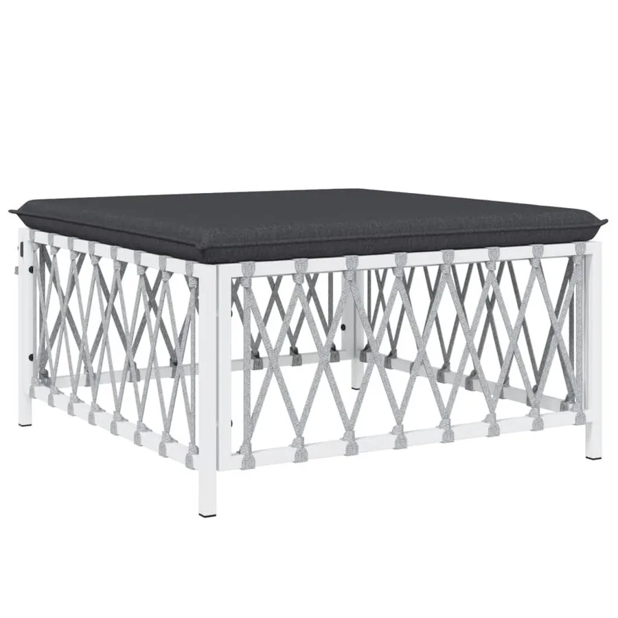 Salon de jardin avec coussins 6 pcs blanc acier - 6