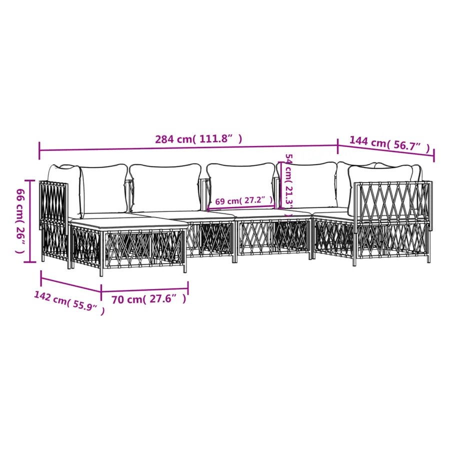 Salon de jardin avec coussins 6 pcs blanc acier - 9