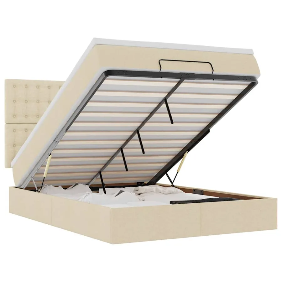 Cadre de lit ottoman avec matelas crème 140x190 cm tissu - 2