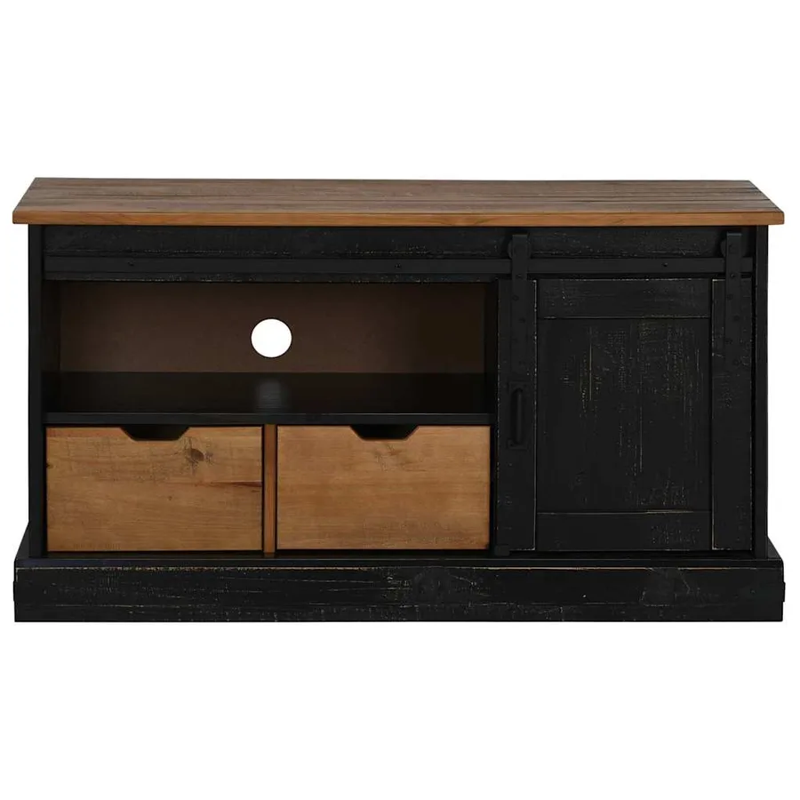 Meuble TV HALDEN porte coulissante noir 110x40x60cm bois massif - 3