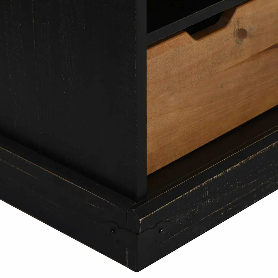 Meuble TV HALDEN porte coulissante noir 110x40x60cm bois massif - 9