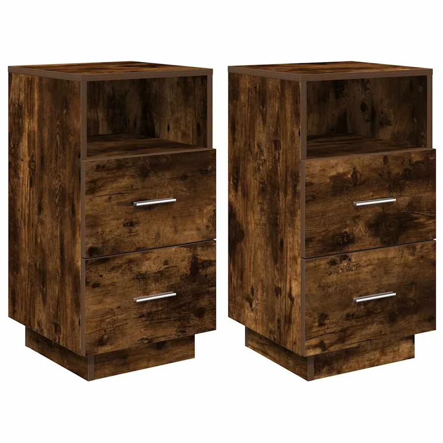 Tables de chevet 2 pcs avec 2 tiroirs chêne fumé 36x36x68 cm - 2