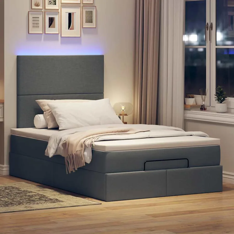 Cadre de lit ottoman avec matelas gris foncé 120x190 cm tissu - 3