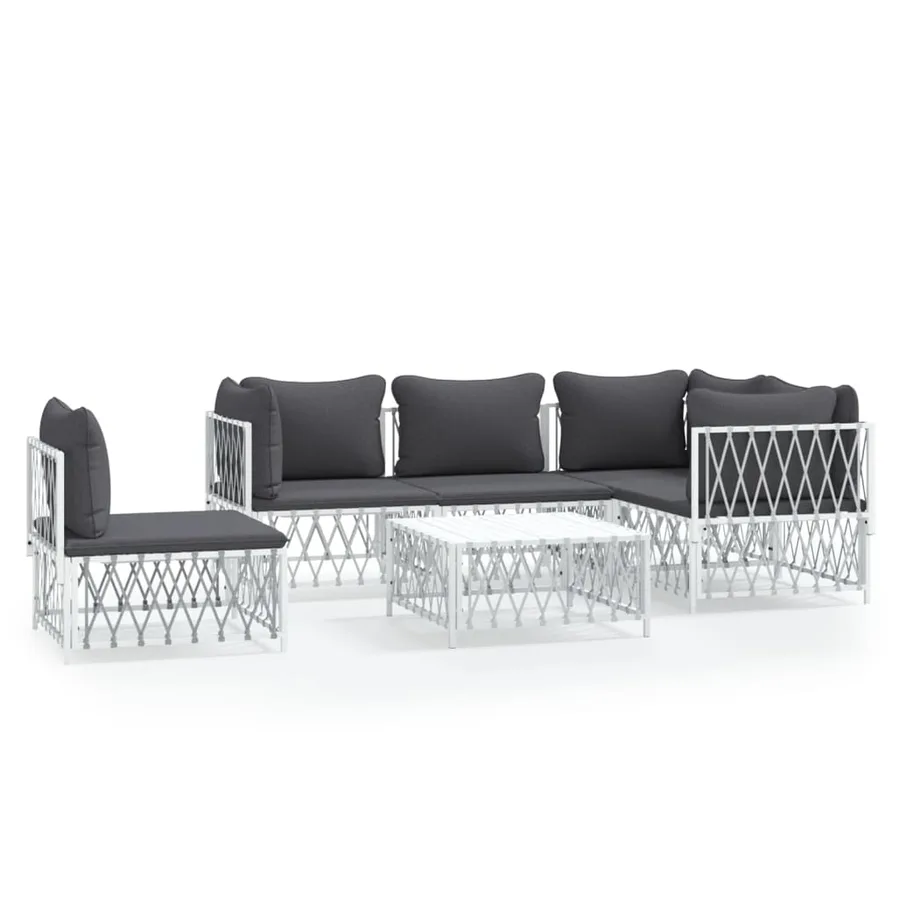 Salon de jardin avec coussins 6 pcs blanc acier - 2