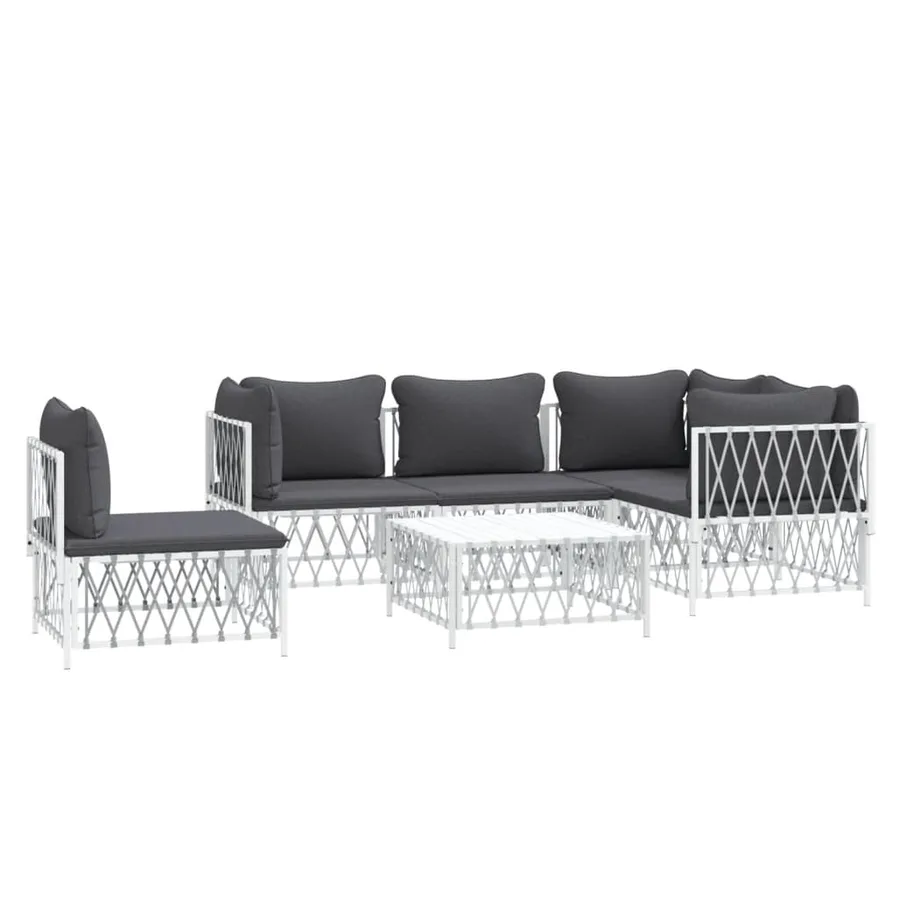 Salon de jardin avec coussins 6 pcs blanc acier - 3