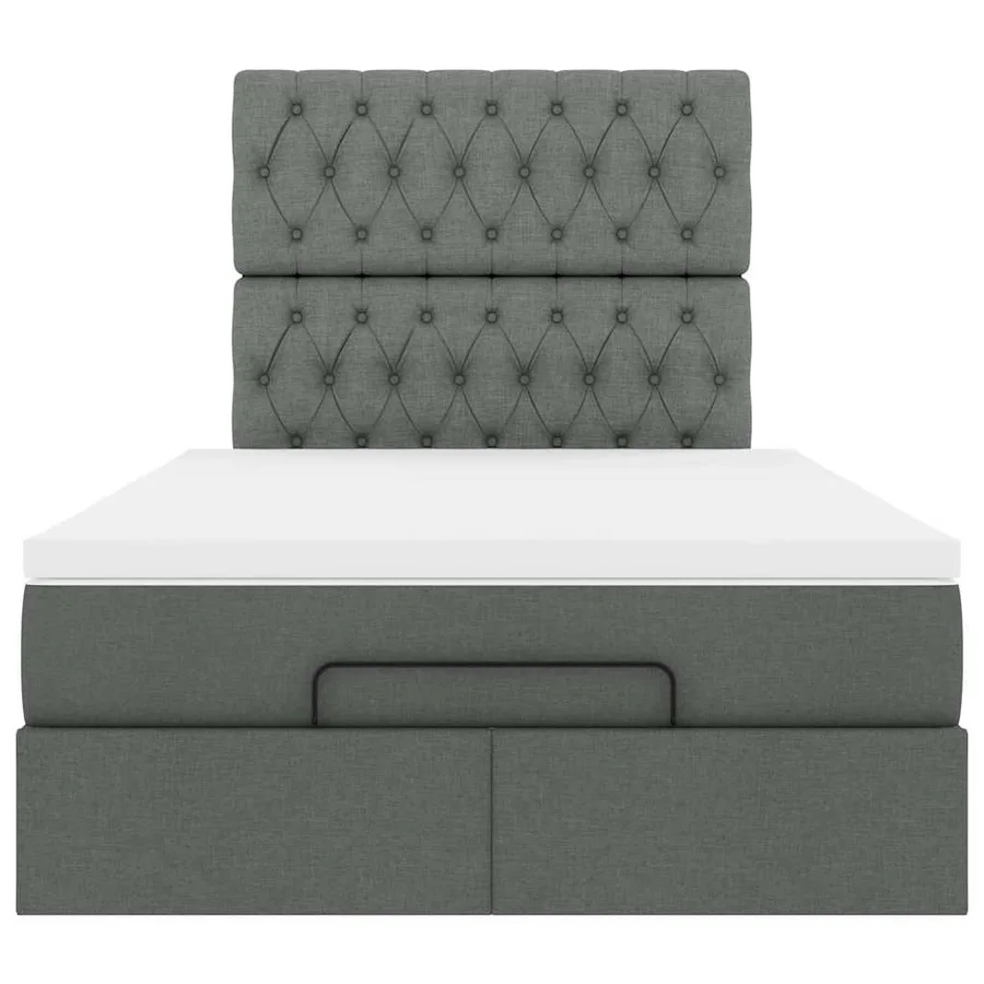 Cadre de lit ottoman avec matelas gris foncé 120x190 cm tissu - 10