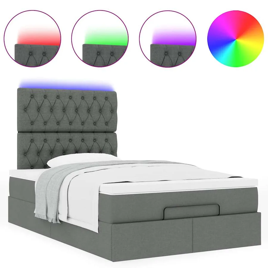 Cadre de lit ottoman avec matelas gris foncé 120x190 cm tissu - 5