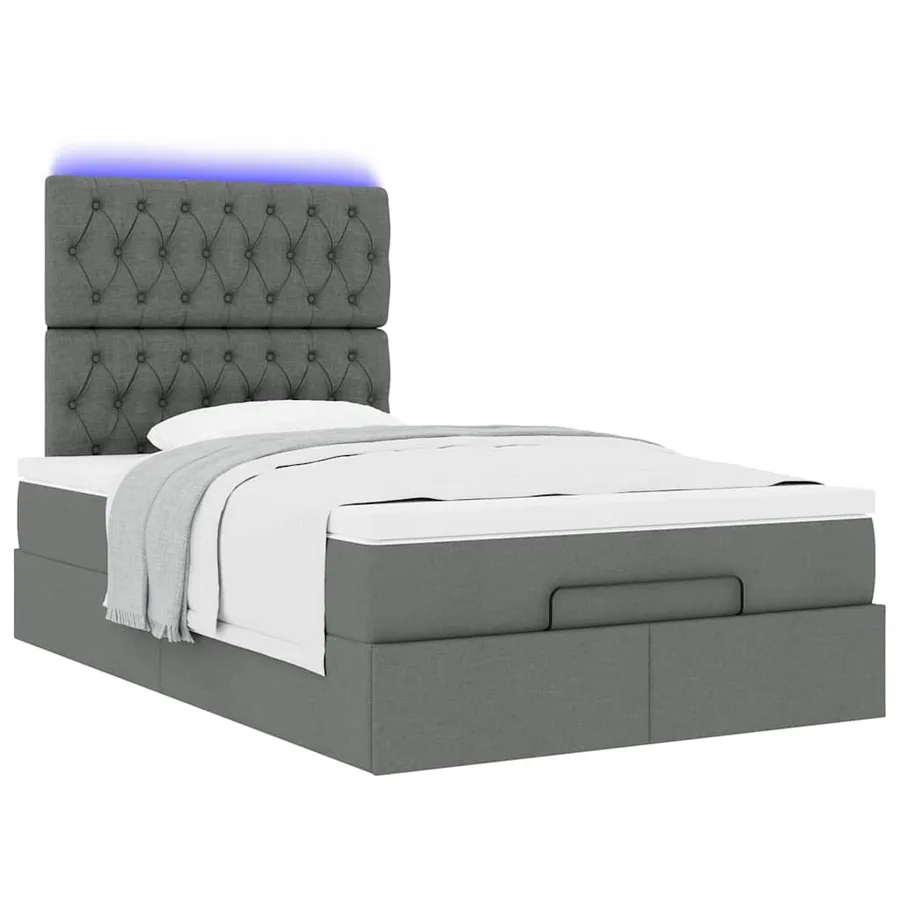 Cadre de lit ottoman avec matelas gris foncé 120x190 cm tissu - 6