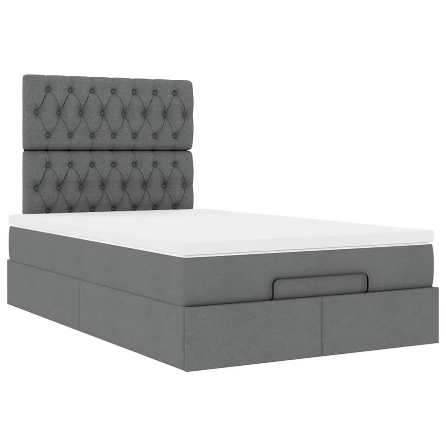 Cadre de lit ottoman avec matelas gris foncé 120x190 cm tissu - 7