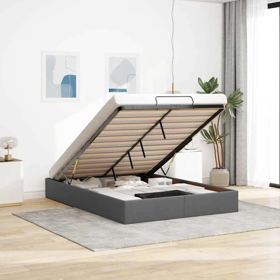 Cadre de lit ottoman sans matelas gris foncé 140x200 cm tissu