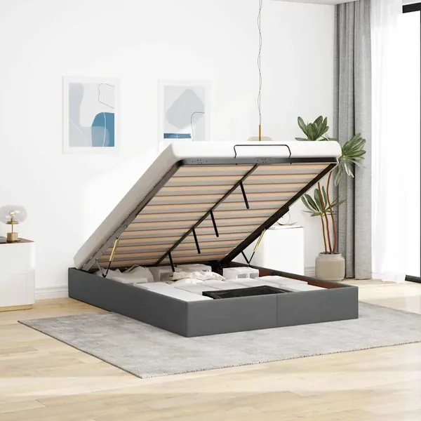 Cadre de lit ottoman sans matelas gris foncé 140x200 cm tissu