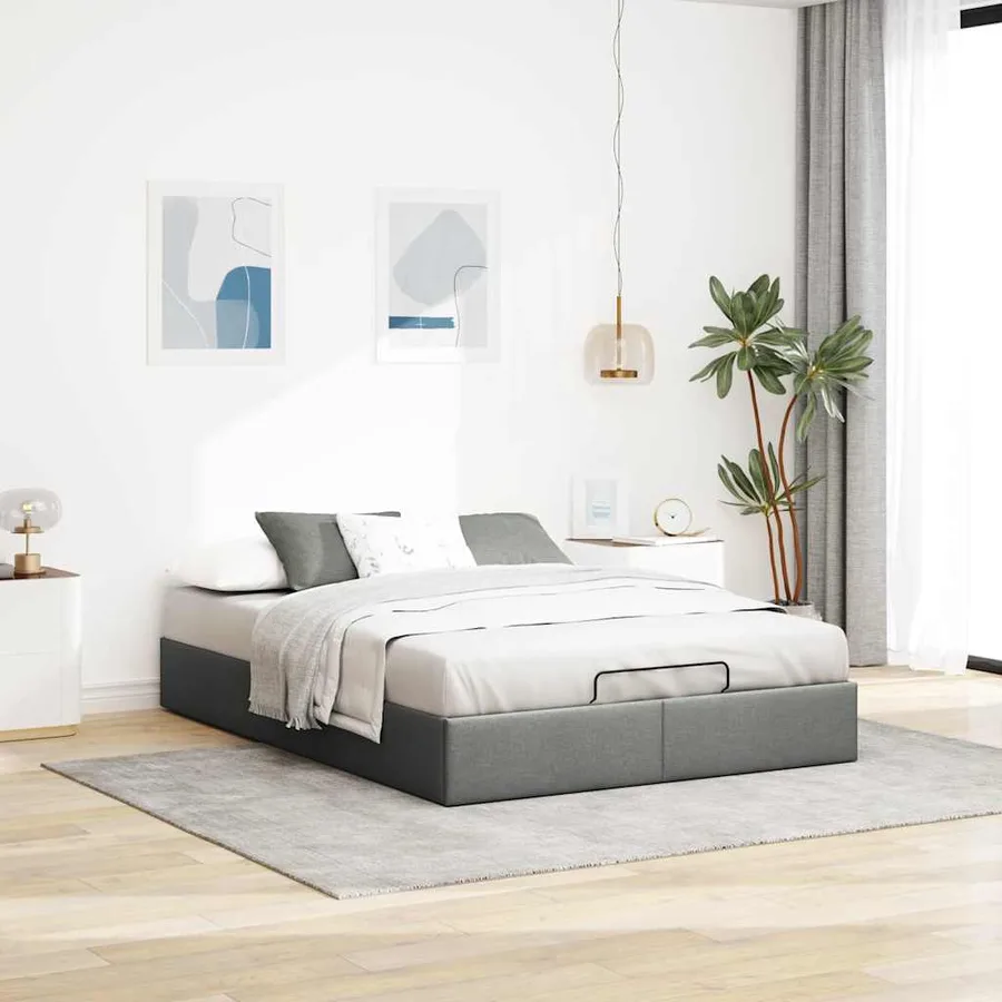 Cadre de lit ottoman sans matelas gris foncé 140x200 cm tissu - 3