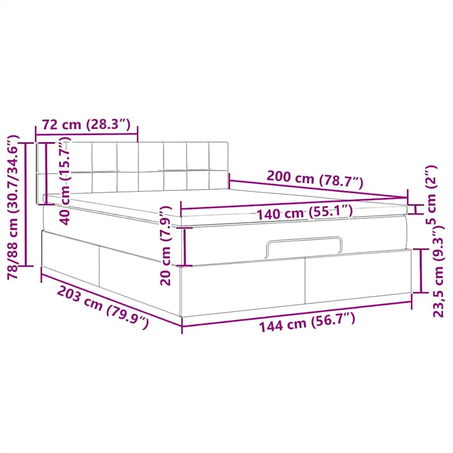 Lit ottoman avec matelas et LED noir 140x200 cm tissu - 18