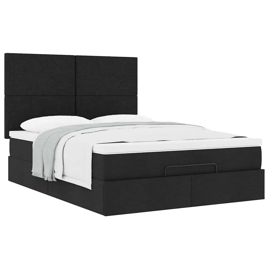 Cadre de lit ottoman avec matelas noir 140x200 cm tissu - 5