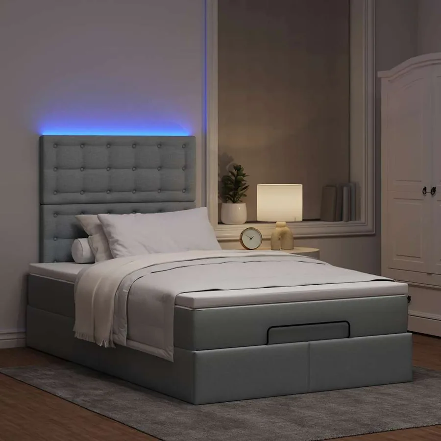 Cadre de lit ottoman avec matelas gris clair 120x190 cm tissu - 2