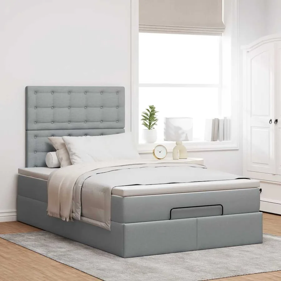 Cadre de lit ottoman avec matelas gris clair 120x190 cm tissu - 3
