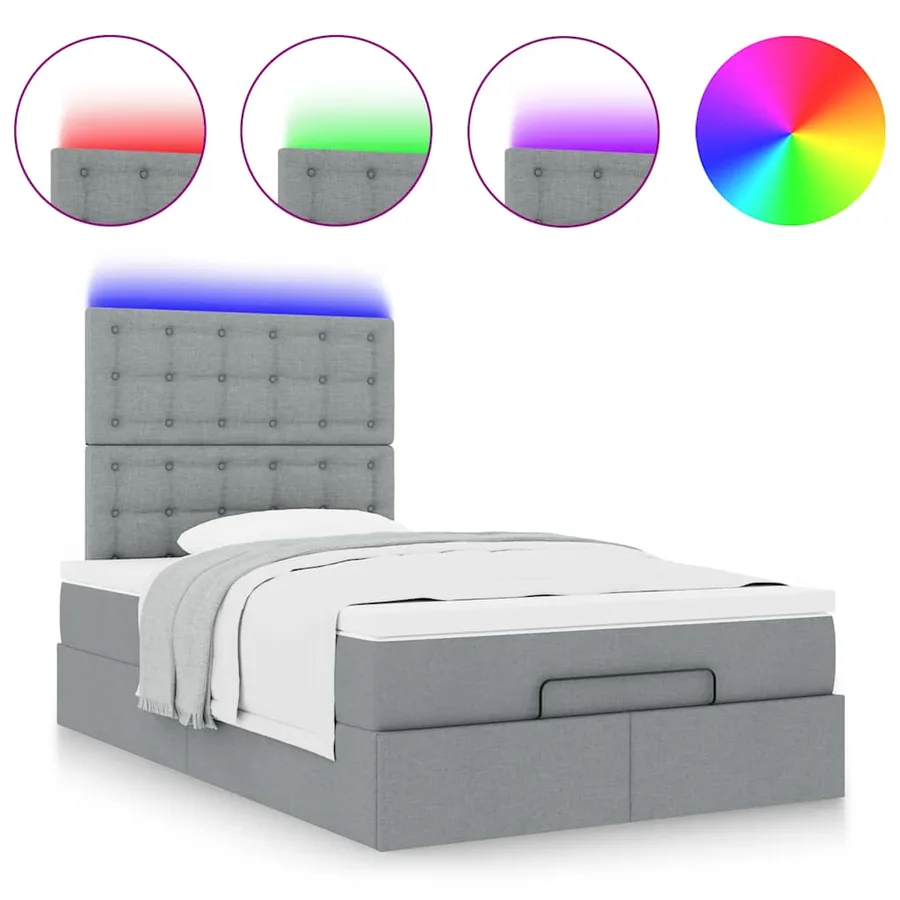 Cadre de lit ottoman avec matelas gris clair 120x190 cm tissu - 4