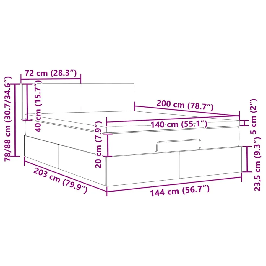 Lit ottoman avec matelas et LED gris foncé 140x200 cm tissu - 18