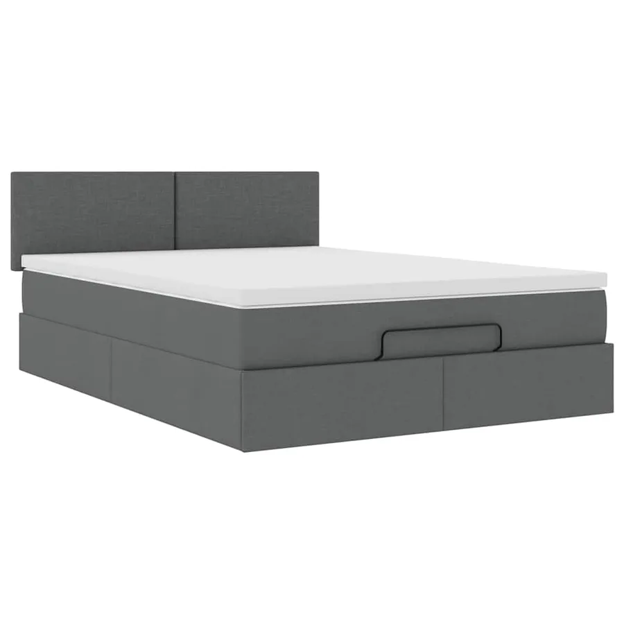 Lit ottoman avec matelas et LED gris foncé 140x200 cm tissu - 7
