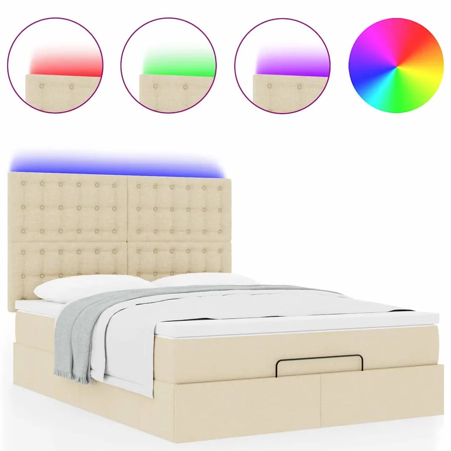 Cadre de lit ottoman avec matelas crème 140x200 cm tissu - 5