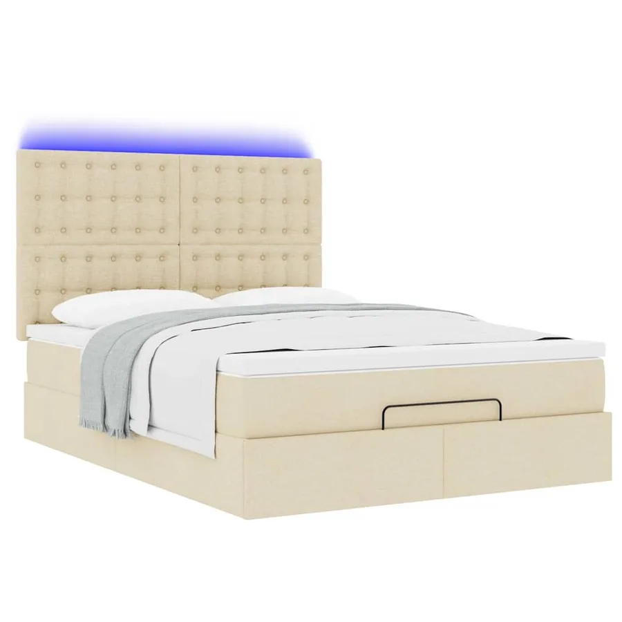 Cadre de lit ottoman avec matelas crème 140x200 cm tissu - 6