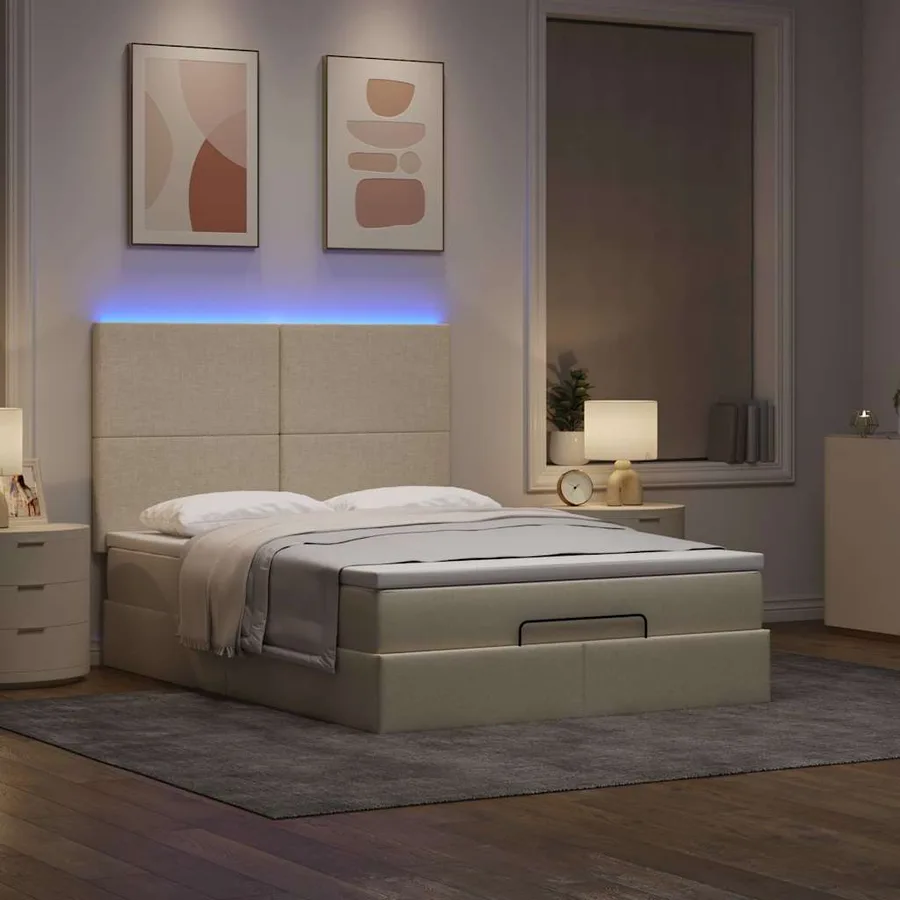 Cadre de lit ottoman avec matelas crème 140x200 cm tissu - 3