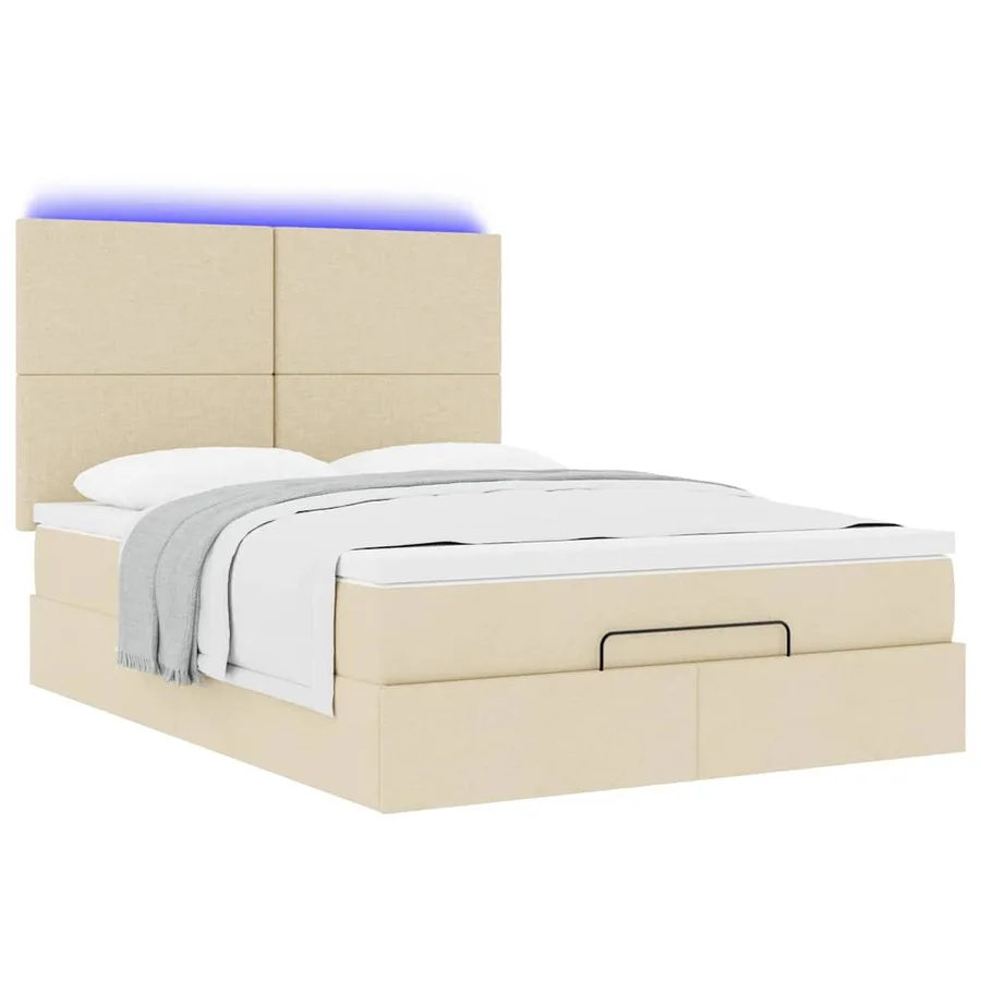 Cadre de lit ottoman avec matelas crème 140x200 cm tissu - 6
