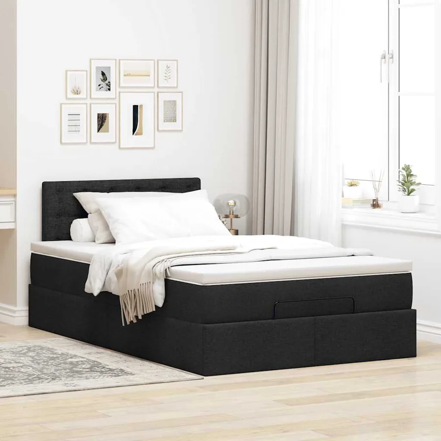 Lit ottoman avec matelas et LED noir 120x190 cm tissu - 4