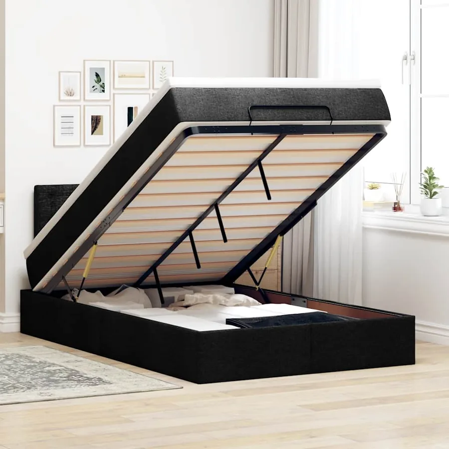 Lit ottoman avec matelas noir 120x190 cm tissu