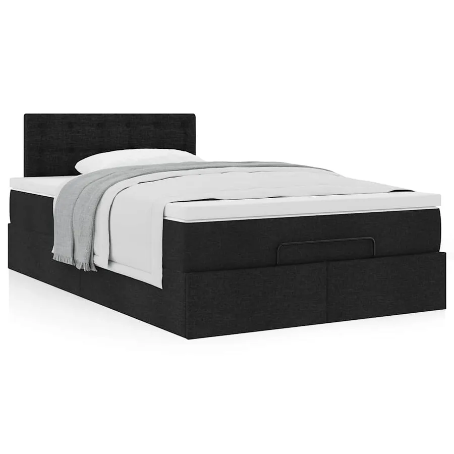 Lit ottoman avec matelas noir 120x190 cm tissu - 4