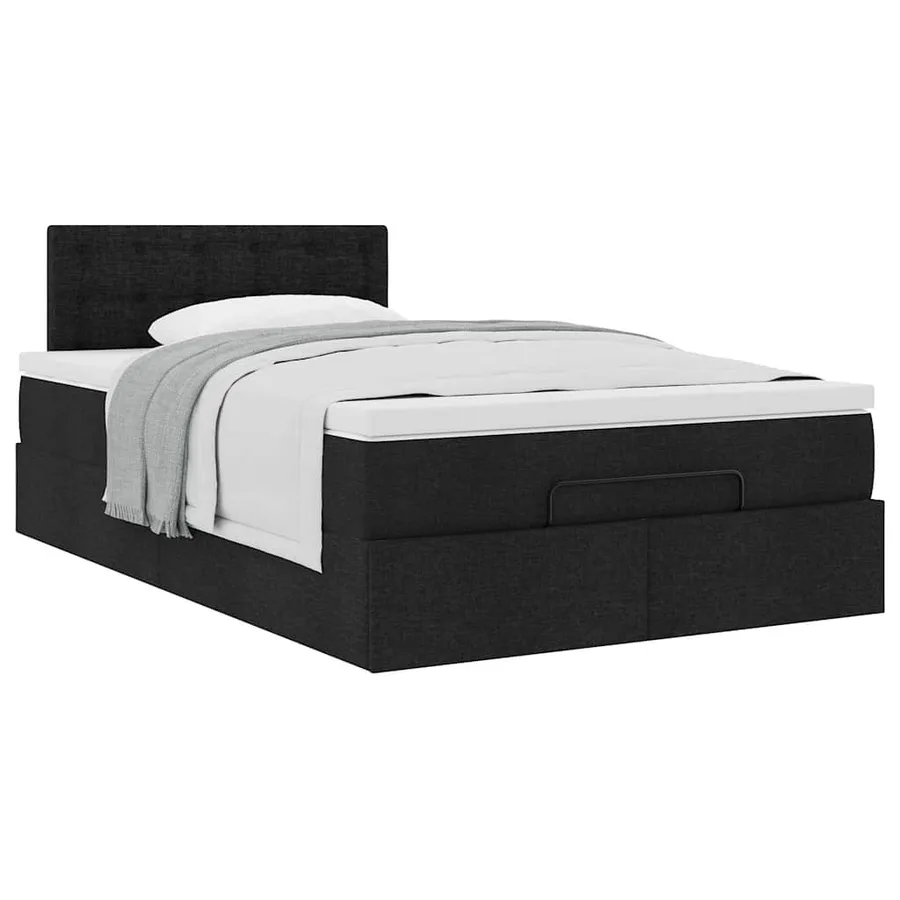 Lit ottoman avec matelas noir 120x190 cm tissu - 5