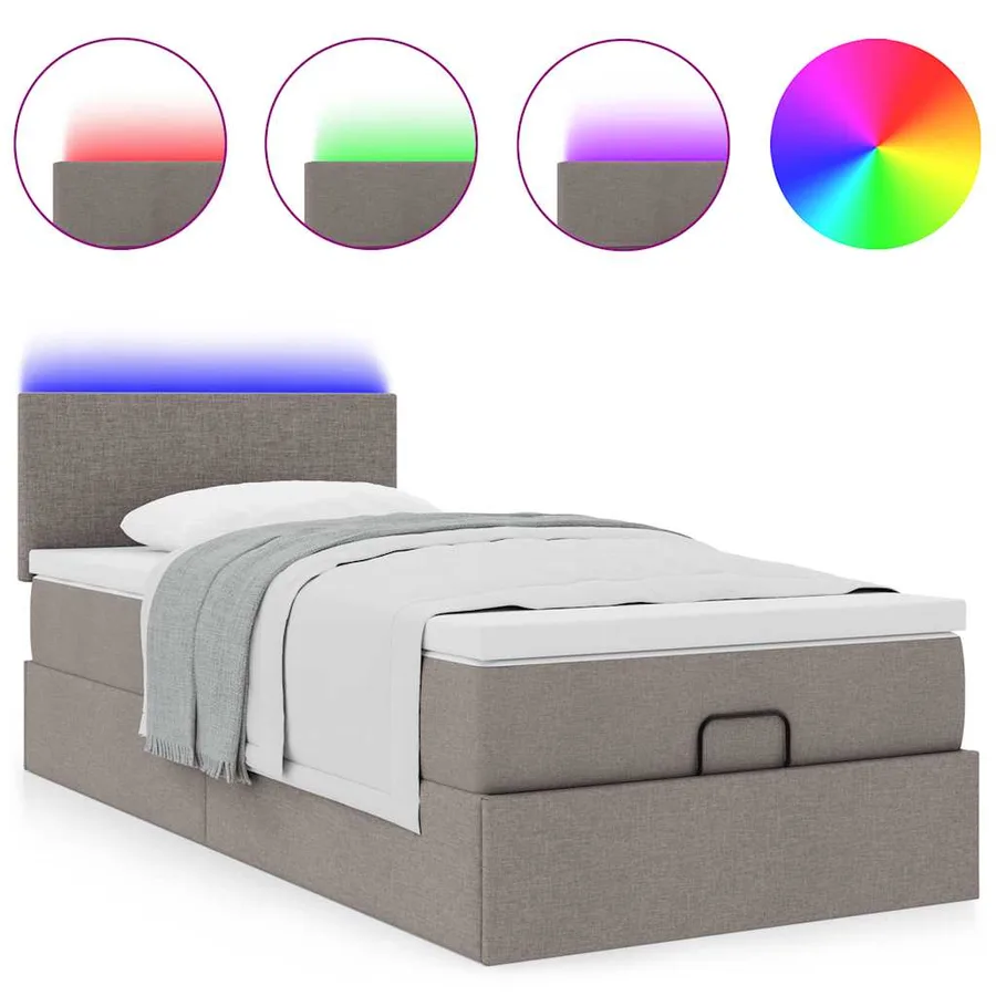 Lit ottoman avec matelas taupe 100x200 cm tissu - 5