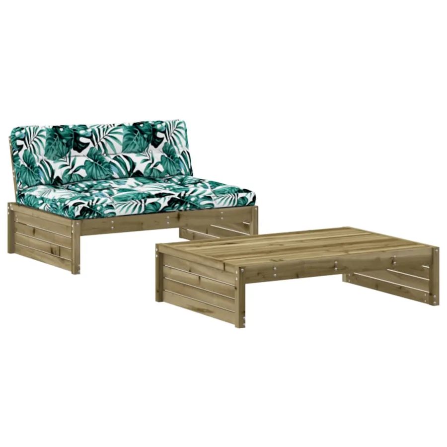 Salon de jardin 2 pcs avec coussins bois de pin imprégné - 2